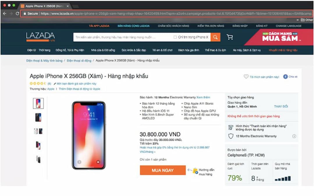 Sản phẩm Iphone X bán tại Lazada.vn