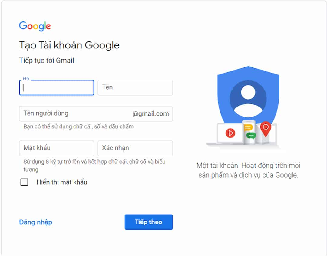 Đọc và đồng ý với các điều khoản của Google