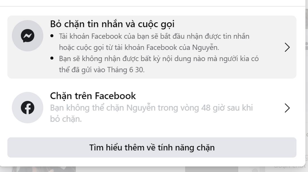 Cũng có thể bỏ chặn trong phần tin nhắn trên máy tính