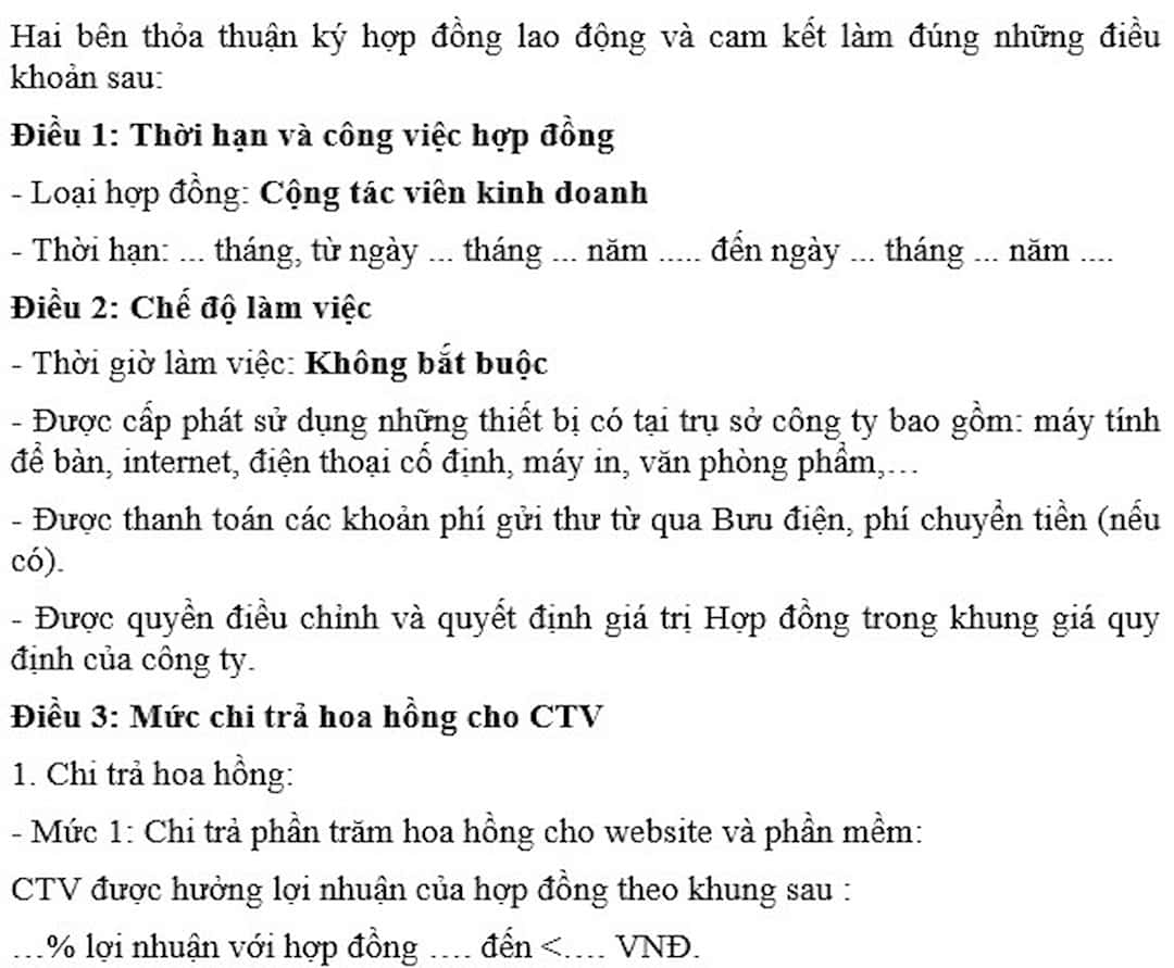 Các điều khoản cần có trong hợp đồng